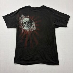 No Boundaries Mens Skull Graphic T-Shirt Black Cotton Distressed Grunge Size M